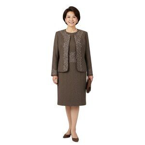 Oscar De La Renta Vintage 90s Quiet Luxury Brown Embroidered Dress Suit Size 12